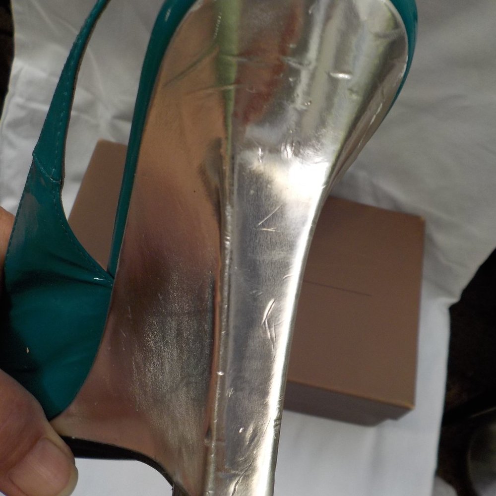 Gorgeous Linea Paolo Peep-toe Wedge Sandals Turquoise and Silver SZ 8/ 8.5 N/M - Picture 14 of 16